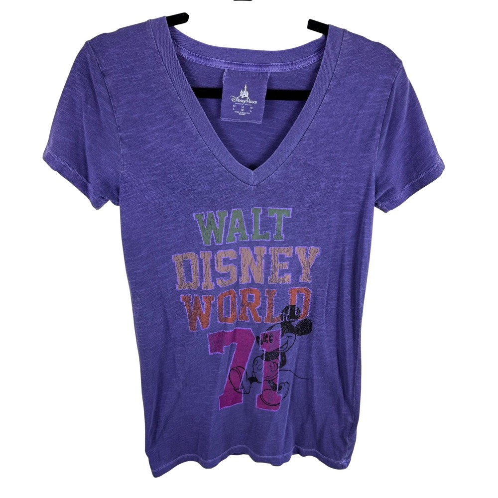 Disney Park Walt Disney World 71 Mickey Mouse Purple V-Neck Graphic Tee Womens M
